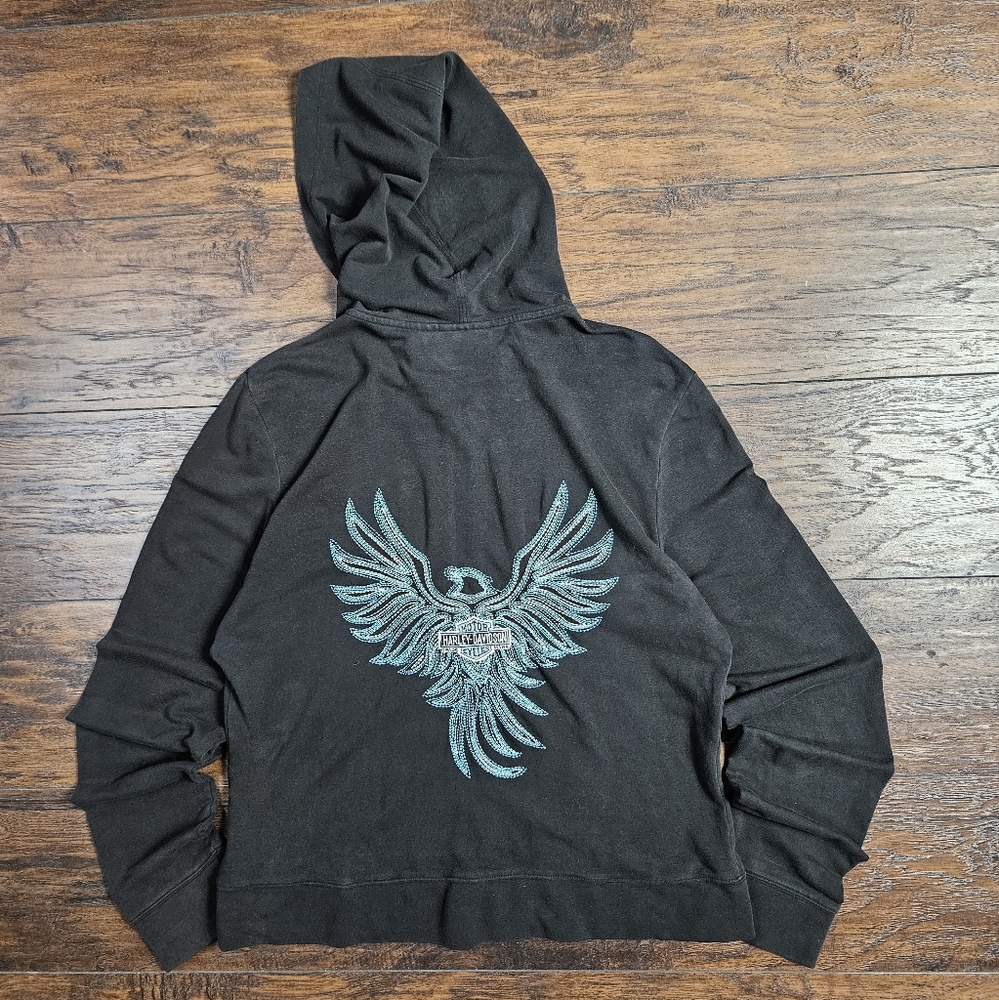 Harley-Davidson Black Hoodie with Teal Eagle Graphic
